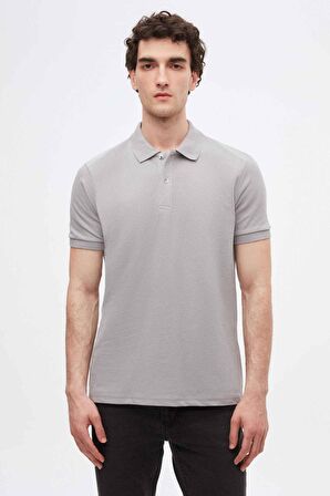 Ds Damat Regular Fit Gri Pike Dokulu %100 Pamuk Kıvrılmaz Polo Yaka Nakışlı T-Shirt 4HC14ORT51000 4HC14ORT51000