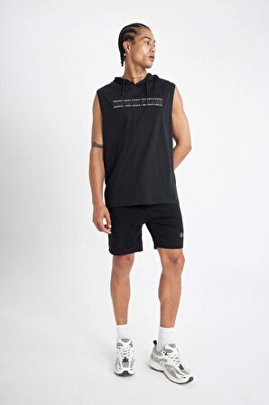 DeFactoFit Slim Fit Dar Kesim Baskılı Kapüşonlu Sporcu Atlet A1819AX24HSBK81