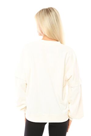 defy's Kadın Oversize Sweat Kol Detaylı Ekru