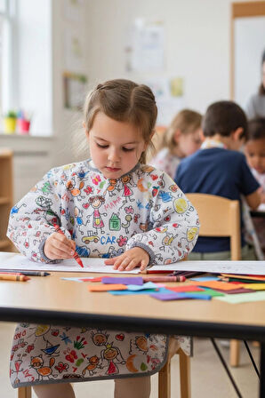 yorni 4-7 Yaş Family Sıvı Geçirmez, Makinede Yıkanabilir, Uzun Kollu Çocuk Faaliyet Aktivite Boyama Önlüğü