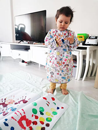 yorni 4-7 Yaş Family Sıvı Geçirmez, Makinede Yıkanabilir, Uzun Kollu Çocuk Faaliyet Aktivite Boyama Önlüğü