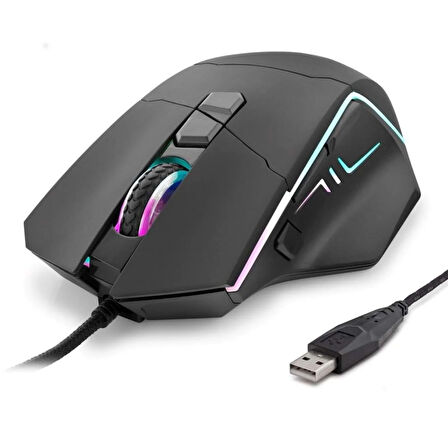 6500 DPI Yüksek Hassasiyetli Shooter Oyuncu Mouse | Konforlu Ergonomik Yapı RGB Aydınlatma | Siyah