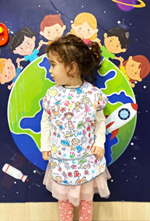 Yorni 4-7 Yaş, Family Kısa Kollu Sıvı Geçirmez Çocuk Önlük, Makinede Yıkanabilir, Boya, Oyun ve Yemek Zamanı