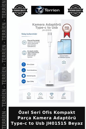 Özel Seri Ofis Kompakt Parça Kamera Adaptörü Type-c to Usb JH01515 Beyaz