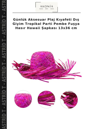 Günlük Aksesuar Plaj Kıyafeti Dış Giyim Tropikal Parti Pembe Fuşya Hasır Hawaii Şapkası 13x36 cm