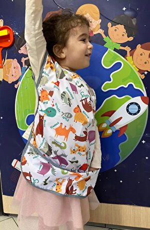 Yorni 4-7 Yaş, Zoo Kısa Kollu Sıvı Geçirmez Çocuk Önlük, Makinede Yıkanabilir, Boya, Oyun ve Yemek Zamanı