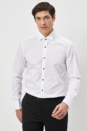 Erkek Beyaz Slim Fit Dar Kesim Ata Yaka Uzun Kollu Klasik Gömlek