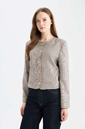 Bisiklet Yaka Geometrik Desenli Blazer Ceket