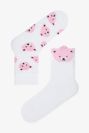Çok Renkli Kız Çocuk Pink Bear 2li Soket Çorap