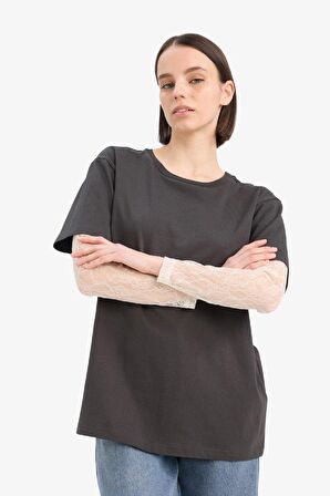 DeFacto Coool Oversize Geniş Kalıp Bisiklet Yaka Uzun Kollu Tişört E7605AX25SPAR191