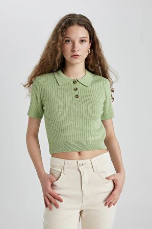 DeFacto Slim Fit Dar Kesim Polo Yaka Kısa Kollu Triko Tişört N9752AZ24SPGN744