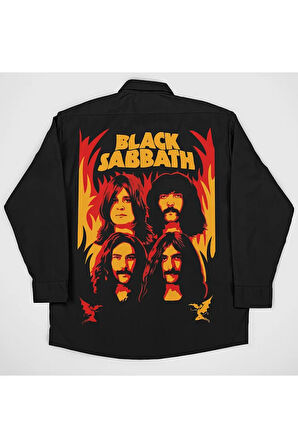 Black Sabbath Müzik Grubu Baskılı Unisex Rock Metal Cepli Gömlek
