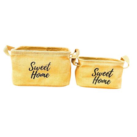 Sweet Home Jüt Hasır Ev Düzenleyici Mutfak Banyo Salon Sepeti Katlanır Sıvı Korumalı İkili Set B-O