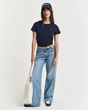 GANT Kadın Lacivert Regular Fit Bisiklet Yaka T-Shirt
