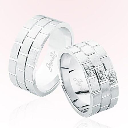 Beyaz Kareli Altın Alyans 4801