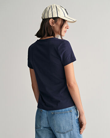 GANT Kadın Lacivert Regular Fit V Yaka T-Shirt