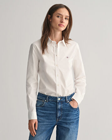 GANT Kadın Beyaz Slim Fit Klasik Yaka Oxford Gömlek