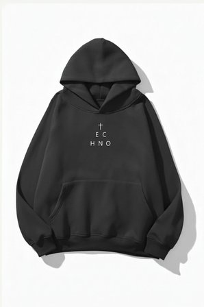 Unisex Yumuşak Dokulu Techno Baskılı Tasarım Oversize 3 İplik Hoodie Sweatshirt
