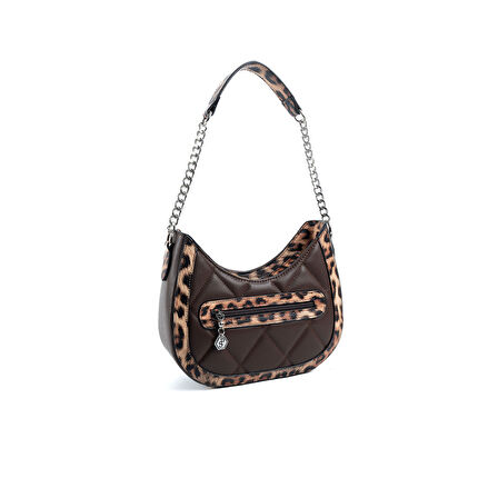 Silver Polo  Kadın Omuz Çantası 1168-48041 SILVER POLO BAYAN ÇANTASI M105 KAHVE-MAT LEOPAR TABA