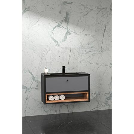 Espero 80 Cm Siyah Lavabolu Alt Modül