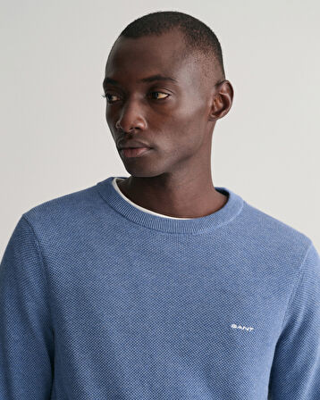 GANT Erkek Mavi Regular Fit Bisiklet Yaka Kazak