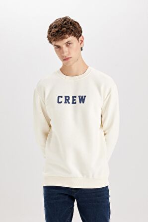 Relax Fit Bisiklet Yaka Baskılı Kalın Sweatshirt