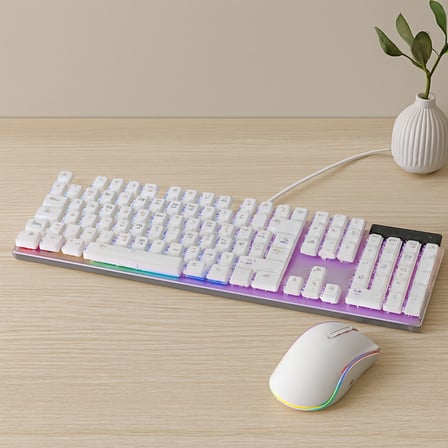 USB Kablolu Oyuncu Klavye ve Mouse Seti - Beyaz RGB