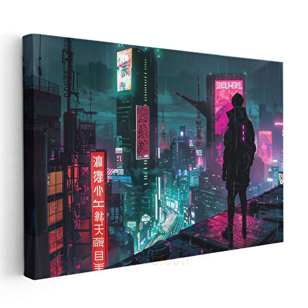Neon Şehir - Gece Manzarası Anime Kanvas Tablo