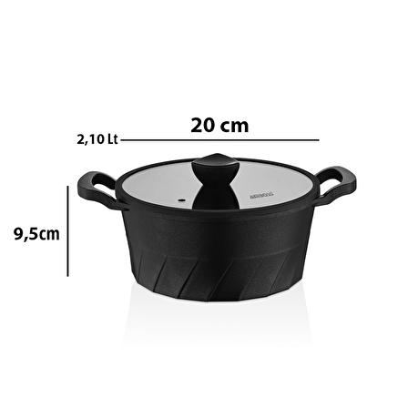Vento Döküm Titanyum Kaplama Cam Kapaklı Derin Tencere 20x9,5 cm