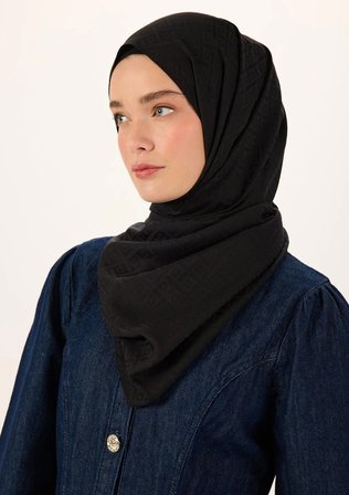 Pamuk Polyester Liva Şal Siyah Dokulu Nefes Alan Doğal Yapılı 90X200