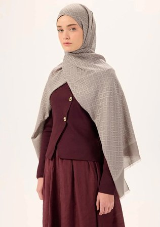 Pamuk Polyester Liva Şal Açık Gri Desenli Dokulu Nefes Alan 90X200