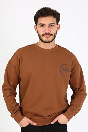 Fıve Pocket Erkek Bisiklet Yaka Sweatshırt - Kahverengi