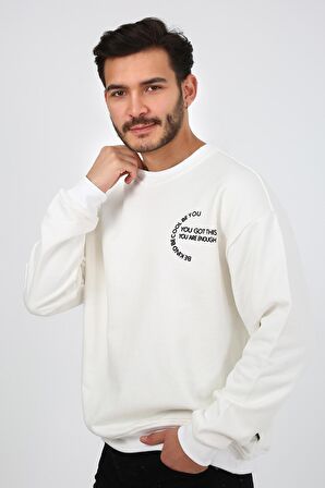 Fıve Pocket Erkek Bisiklet Yaka Sweatshirt -Ekru