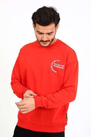 Fıve Pocket Erkek Bisiklet Yaka Sweatshırt - Kırmızı