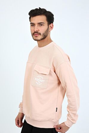 Fıve Pocket Erkek Bisiklet Yaka Sweatshırt - Pembe