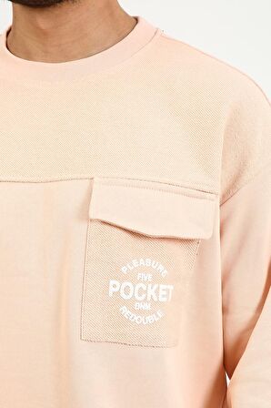 Fıve Pocket Erkek Bisiklet Yaka Sweatshırt - Pembe