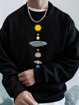 Gezegensel Evren Baskı Erkek Tişörtü Kış Polar Sıcak Kapüşonlular Kore Gevşek Bisiklet Yaka S