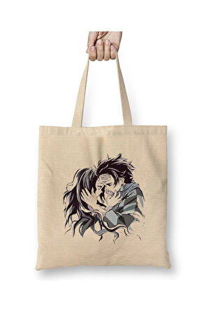 Demon Slayer Tanjiro Nezuko Bez Çanta Uzun Saplı Alışveriş Çantası Plaj Çantası