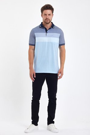 Erkek Uzun Polo Yaka Cepli Kısa Kol Lacivert Tişört