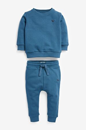 % 100 Pamuklu Mid Blue Sweatshirt Jogger Alt Üst Takım