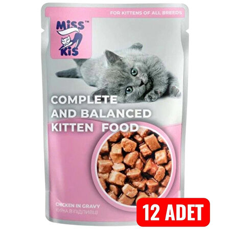 MİSS KİS 100 GR KİTTEN TAVUKLU YAŞ MAMA 12 ADET