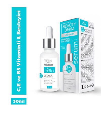 BEAUTYDERM Vitaminli yüz serumu, 30 ml C ve E vitaminleri İle Zenginleştirilmiş