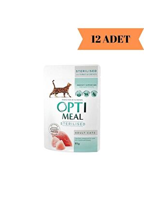 Optimeal Super Premium Sterilised Tavuk Etli ve Hindi Filetolu Kısırlaştırılmış Kedi Yaş Maması 85 Gr X 12