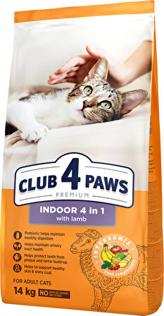 CLUB4PAWS PREMİUM İNDOOR 4 İN 1 KUZU ETLİ KEDİ MAMASI 14 KG