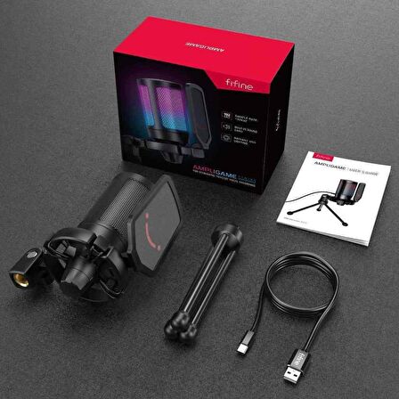 Fifine Ampligame A6V Yayıncı Youtuber RGB USB Mikrofon​