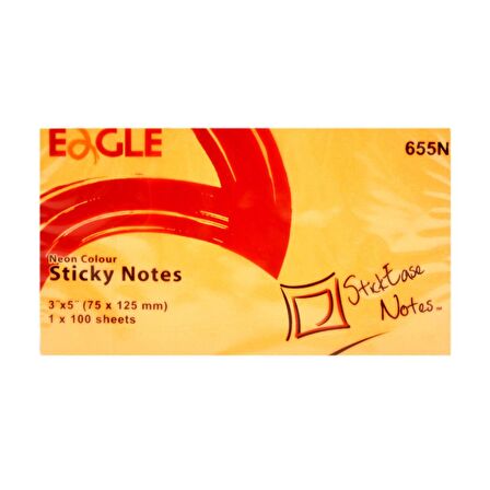 Eagle 75x125 mm Neon Renk Sticky Yapışkanlı Not Kağıdı 100 Yaprak (655N) 4 Adet