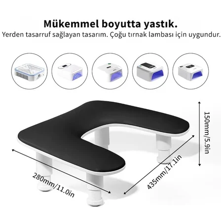 Oval U Tipi Telefon Standlı Ergonomik Manikür Sehpası Siyah Manikür Kol Desteği U2B