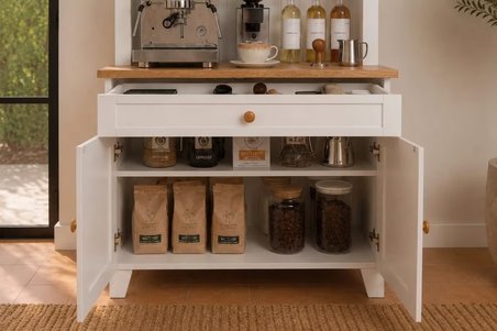 Damla Kahve Köşesi Coffee Bar Dolabı Çekmeceli Raflı Mutfak Servis Dolabı