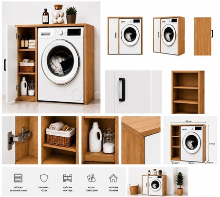 Noa Çamaşır Makinesi Dolabı Çok Amaçlı Banyo Dolabı Raflı Çamaşır Odası Organizeri Depolama Ünitesi