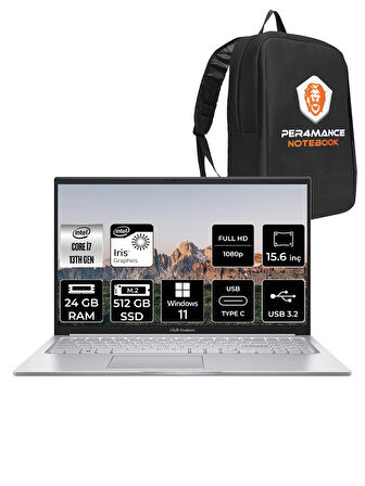 ASUS Vivobook 15 X1504VA i7 1355U 24GB RAM 512GB SSD 15.6'' FHD W11HOME NJ195 & PER4 ÇANTA